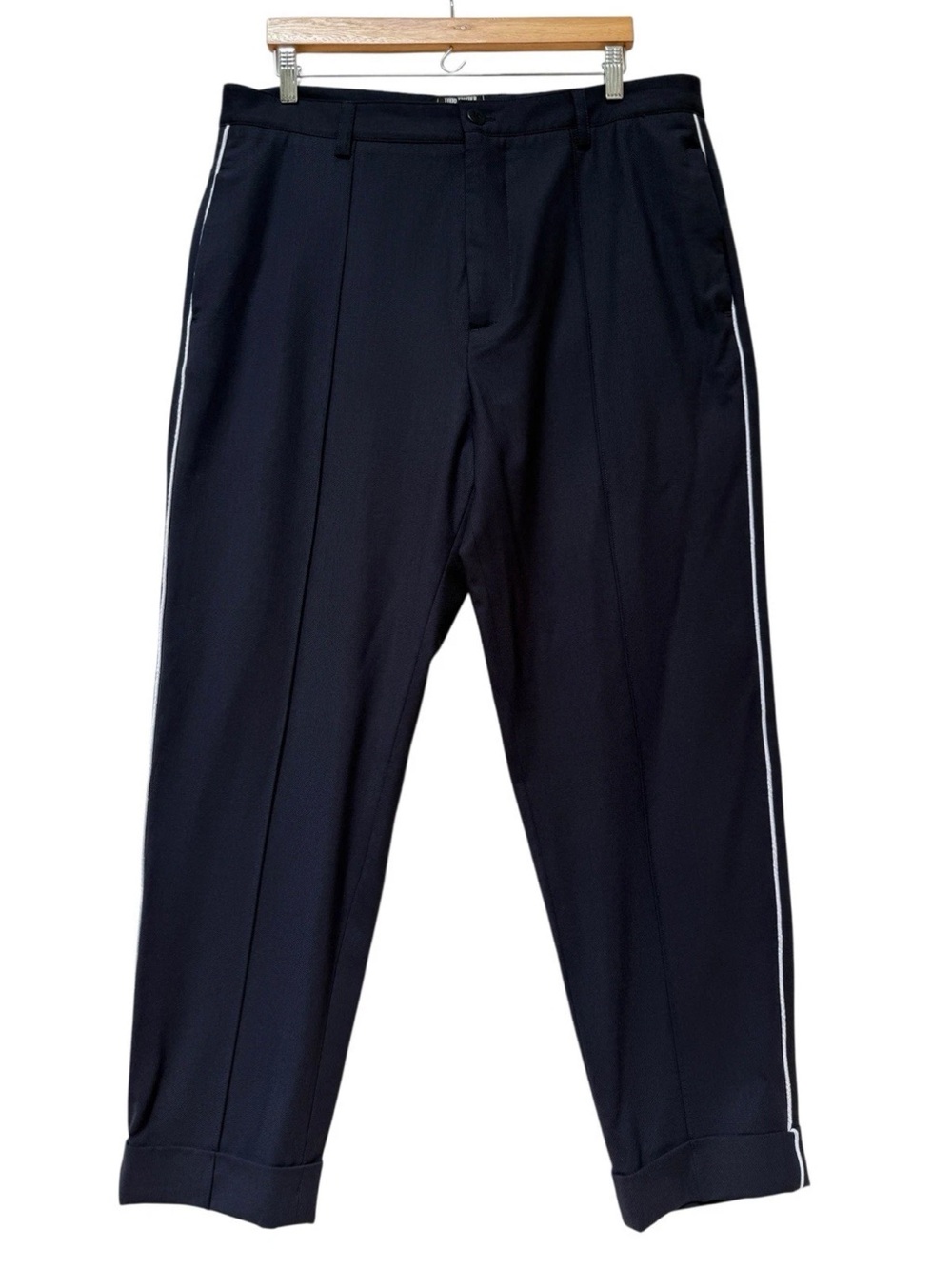 Todd Snyder Navy Blue Side White Striped Mens Wool Pants 36x28